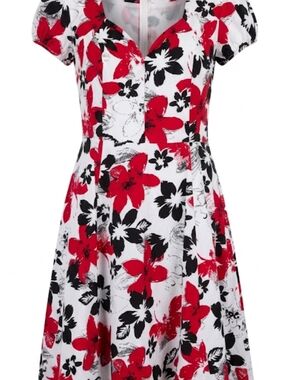 Heart And Rose Midi Dress in Black & White With Red Roses XXL